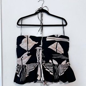 Printed Halter Neck Ruched Peplum Top